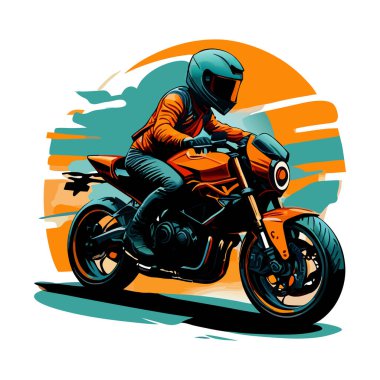 Bir motosiklet ve güzel şehir arkaplanı için vektör t-shirt tasarımı