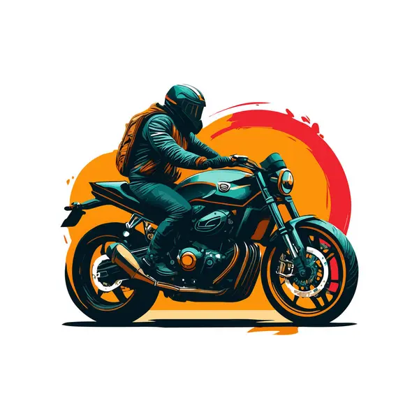 Bir motosiklet ve güzel şehir arkaplanı için vektör t-shirt tasarımı