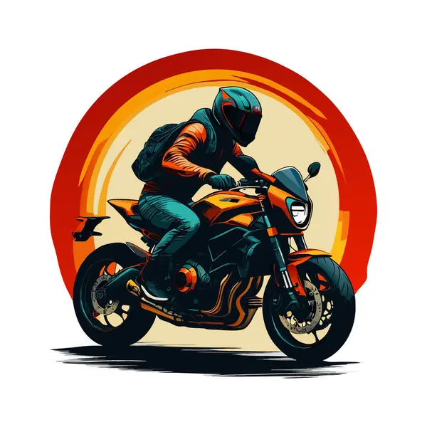 Bir motosiklet ve güzel şehir arkaplanı için vektör t-shirt tasarımı