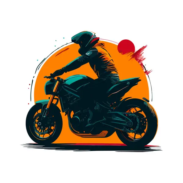 Bir motosiklet ve güzel şehir arkaplanı için vektör t-shirt tasarımı