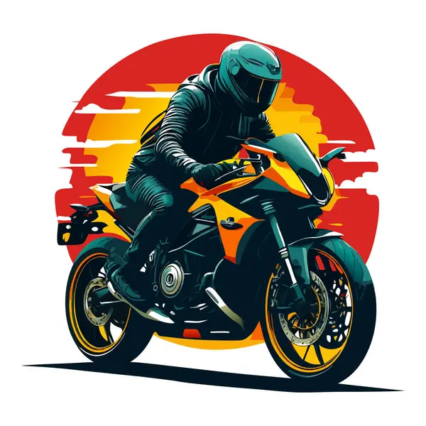 Bir motosiklet ve güzel şehir arkaplanı için vektör t-shirt tasarımı