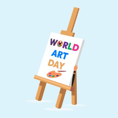 Dünya Sanat Günü metin renk paleti ve resim tasarımı üzerinde fırça.