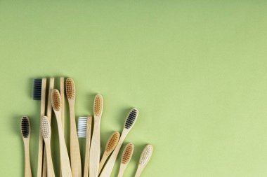 toothbrushes on green background