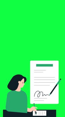 Kalemle kağıda yazan iş kadını. vektör illüstrasyonu.