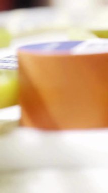 close up of a white and blue color of a candle