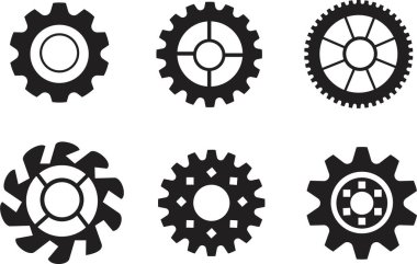 dişli simgesi seti, dişli tekerlek, motor dairesi, beyaz zemin üzerinde ince çizgi ve düz web sembolü - metin için yer alan düzenlenebilir felç vektör illüstrasyonu eps10. Basit bir koleksiyon. Çarklı. döndürücü