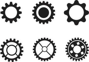 dişli simgesi seti, dişli tekerlek, motor dairesi, beyaz zemin üzerinde ince çizgi ve düz web sembolü - metin için yer alan düzenlenebilir felç vektör illüstrasyonu eps10. Basit bir koleksiyon. Çarklı. döndürücü
