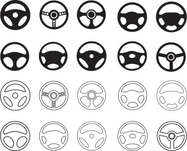 Araba / otomobil direksiyonu veya direksiyon simidi düz ve çizgi simgesi beyaz arka planda izole edilmiş uygulamalar için ayarlandı. Düz bir sembol. Web ve mobil tasarım için element vektör illüstrasyonu. logo şablonu