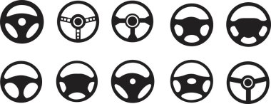 Araba / otomobil direksiyonu veya direksiyon simidi düz ve çizgi simgesi beyaz arka planda izole edilmiş uygulamalar için ayarlandı. Düz bir sembol. Web ve mobil tasarım için element vektör illüstrasyonu. logo şablonu