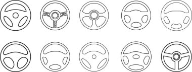 Araba / otomobil direksiyonu veya direksiyon simidi düz ve çizgi simgesi beyaz arka planda izole edilmiş uygulamalar için ayarlandı. Düz bir sembol. Web ve mobil tasarım için element vektör illüstrasyonu. logo şablonu