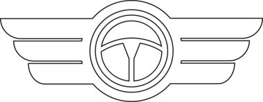 Kanat logosu olan direksiyon simidi. Şeffaf arkaplanda izole edilmiş çizgi ve düz versiyon. Araba tekerleği koleksiyonu. Şöhretini göstermek için. simge simgesi simgesi uygulamalarını ve web sitesini imzala