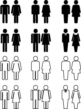Düz çizgili tuvalet simgeleri, bir erkek ve kadın sembolü, tuvalet işaretleri, WC modayı iş adamları ve internet siteleri için yol yeri vektörü olarak şeffaf arka plan kullanımına izole eder.