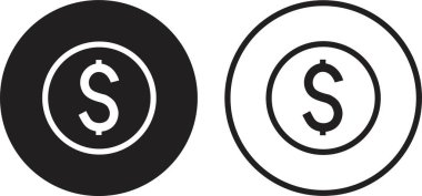 Sikke simgesi. Para simgesi düğmesi. İş sembolü çizgisi, şeffaf arkaplanda izole edilmiş modaya uygun dizayn sosyal vektörü. Cep telefonu, uygulama veya web sitesi için Faq ve destek simgesi kullanımı.