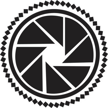 Kamera deklanşör simgeleri. Açık mercek odağı. Foto-optik. Diyafram, objektif, yakınlaştırmalı fotoğraf. Logo fotoğraf stüdyosu, film, resim. Fotoğraf ve video ekipmanları için sembol. Vektör.