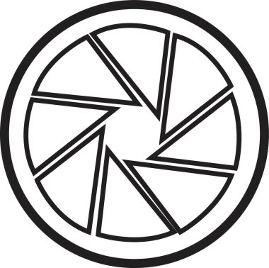 Kamera deklanşör simgeleri. Açık mercek odağı. Foto-optik. Diyafram, objektif, yakınlaştırmalı fotoğraf. Fotoğraf stüdyosunun logoları, film, resim. Fotoğraf ve video ekipmanları için sembol. Vektör.