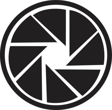 Kamera deklanşör simgeleri. Açık mercek odağı. Foto-optik. Diyafram, objektif, yakınlaştırmalı fotoğraf. Fotoğraf stüdyosunun logoları, film, resim. Fotoğraf ve video ekipmanları için sembol. Vektör.