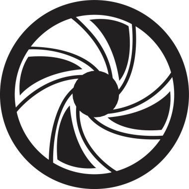 Kamera deklanşör simgeleri. Açık mercek odağı. Foto-optik. Diyafram, objektif, yakınlaştırmalı fotoğraf. Fotoğraf stüdyosunun logoları, film, resim. Fotoğraf ve video ekipmanları için sembol. Vektör.