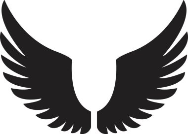 Düz tüylü uzun kanatlar. Şeffaf arkaplanda izole edilmiş. Melek ya da kuş kanadı Heraldik klasik ordu amblemi Şahin Anka Şahini. Uçan kanatlı çerçeve. vektör logotip uygulamaları ağı