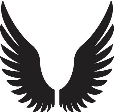 Düz tüylü uzun kanatlar. Şeffaf arkaplanda izole edilmiş. Melek ya da kuş kanadı Heraldik klasik ordu amblemi Şahin Anka Şahini. Uçan kanatlı çerçeve. vektör logotip uygulamaları ağı