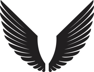 Düz tüylü uzun kanatlar. Şeffaf arkaplanda izole edilmiş. Melek ya da kuş kanadı Heraldik klasik ordu amblemi Şahin Anka Şahini. Uçan kanatlı çerçeve. vektör logotip uygulamaları ağı