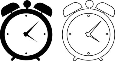 Zaman ve Saat simgeleri düz çizgi şeklinde dizayn edildi. Analog alarmının şeffaf arka planında izole edildi. Çember saat işareti sembolü. uygulamalar için zaman yönetimi, geri sayım vektörü, web sitesi