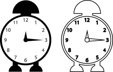 Zaman ve Saat simgeleri düz çizgi şeklinde dizayn edildi. Analog alarmının şeffaf arka planında izole edildi. Çember saat işareti sembolü. uygulamalar için zaman yönetimi, geri sayım vektörü, web sitesi