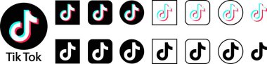 Tik Tok sosyal medya logoları düz çizgi halinde. Saydam arkaplanda yayıncı popüler sosyal medya izole edildi. Tik tok uygulama uygulaması uygulamaları veya web iş ve reklamcılık için editoryal vektörü.