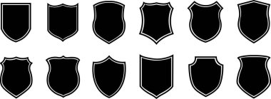 Polis rozeti şeklindeki simge düz sette. Bu polis veya silahlı kuvvetler için şeffaf arkaplan koleksiyonuna izole edilmiş rozet etiketi uygulamalar ve web sitesi için sembol logoti vektörü