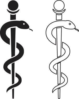 Caduceus Tıbbi Yılan ikonu düz çizgi halinde. Şeffaf arkaplanda izole edilmiş. Sembol tıbbi tasarım ve Yılan Meydanı Siyah Sürüngenler siluetleri. Soyut işaret yılanı. Uygulamalar ve web sitesi için vektör