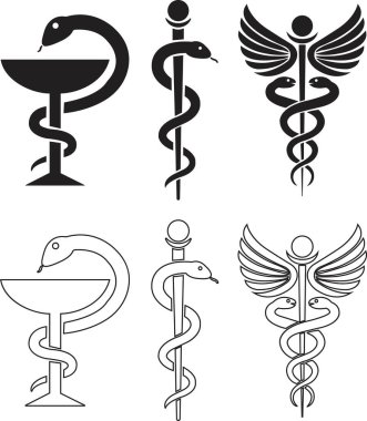 Caduceus Tıbbi Yılan ikonu düz çizgi halinde. Şeffaf arkaplanda izole edilmiş. Sembol Tıbbi Kadeh ve Yılan Meydanı Siyah Sürüngenler. Soyut işaret yılanı. Uygulamalar ve web sitesi için vektör