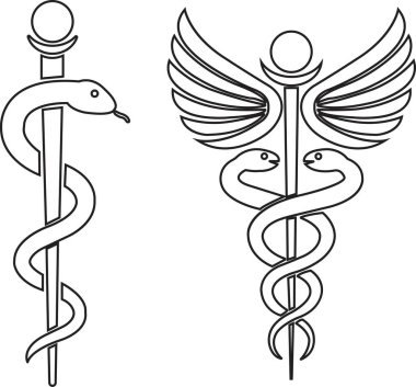 Caduceus Tıbbi Yılan ikonu hazır. Şeffaf arkaplanda izole edilmiş. Sembol tıbbi tasarım ve Yılan Meydanı Siyah Sürüngenler siluetleri. Soyut işaret yılanı. Uygulamalar ve web sitesi için vektör