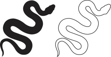 Yılan simgesi düz çizgi halinde. Dövme, tasarım ve hançer hayvan uygulamaları ve web siteleri için Sürüngen yılan logo ikonu ikonu için klasik caduceus grafiği çizilmiş şeffaf arka planda izole