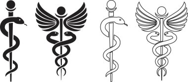 Caduceus Tıbbi Yılan ikonu düz çizgi halinde. Şeffaf arkaplanda izole edilmiş. Sembol tıbbi tasarım ve Yılan Meydanı Siyah Sürüngenler siluetleri. Soyut işaret yılanı. Uygulamalar ve web sitesi için vektör