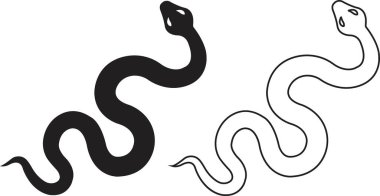 Yılan simgesi düz çizgi halinde. Dövme, tasarım ve hançer hayvan uygulamaları ve web siteleri için Sürüngen yılan logo ikonu ikonu için klasik caduceus grafiği çizilmiş şeffaf arka planda izole