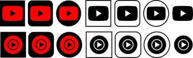 YouTube uygulaması ve YouTube müzik logosu düz çizgi seti. İnternet sitesi için YouTube oynatma düğmesi, ses müziği, sosyal medya editoryel vektörü. Şeffaf arkaplanda izole