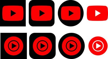 YouTube uygulaması ve YouTube müzik logosu düz sette. İnternet sitesi için YouTube oynatma düğmesi, ses müziği, sosyal medya editoryel vektörü. Şeffaf arkaplanda izole
