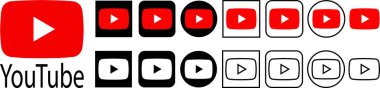 Düz çizgi halinde YouTube logo tasarımı. Uygulamalar ya da web YouTube renkli sosyal medya simgesi için editoryal vektör. Saydam arkaplan abone çalma düğmesi depolama ve video logosu görüntüleme üzerinde izole edilmiş.