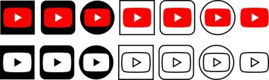 Düz çizgi halinde YouTube logo tasarımı. Uygulamalar ya da web YouTube renkli sosyal medya simgesi için editoryal vektör. Saydam arkaplan abone çalma düğmesi depolama ve video logosu görüntüleme üzerinde izole edilmiş.