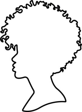 Kadın ikonu. Şeffaf arkaplanda izole edilmiş. Farklı saç stilleri olan zarif siluetler. Profilde Afro-Amerikan güzel kadın yüzünün sembolü. Uygulamalar ve web sitesi için vektör