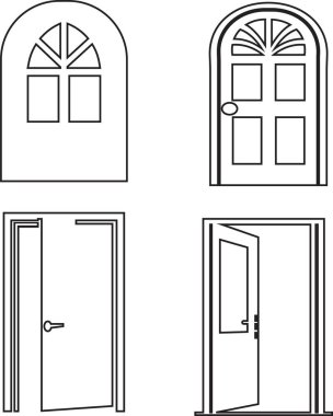 Kapı Simgesi modada ayarlandı. Şeffaf arkaplanda izole edilmiş. Web sitenizin tasarımı, logosu, uygulamaları, UI için açık ve kapalı işaret sembolü. Vektör