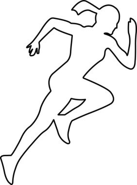 Koşan sporcu kadınlar ikonu. Kaçan, yarışan, bitiren, hızlı koşan ve koşan çocuk figürlerini içeren şeffaf bir arka planda izole edilmiş. Uygulamalar ve web sitesi için sembol Vektörü