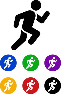 Düz çemberde koşan sporcu ikonu. Kaçan, yarışan, bitiren, hızlı koşan ve koşan çocuk figürlerini içeren şeffaf bir arka planda izole edilmiş. Uygulamalar için sembol vektörü, web sitesi