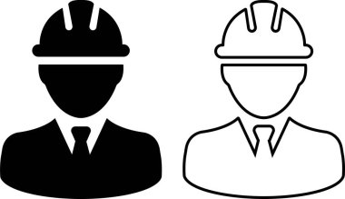 İnşaat işçisi simgesi dairede, hat hazır. Şeffaf arkaplanda izole edilmiş. İnşaat işçisi, inşaat işçisi, mimar ya da miğferi olan mühendis işçisiyle ilgili. Uygulamalar için vektör, web sitesi
