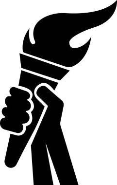 Meşale ve alev düz bir şekilde el simgelerini tutar. Şeffaf arkaplanda izole edilmiş. Zaferin ya da başarının sembolü. Eyfel Kulesi 'nde olimpiyat meşalesi. Dünya Oyunları. uygulamalar için vektör