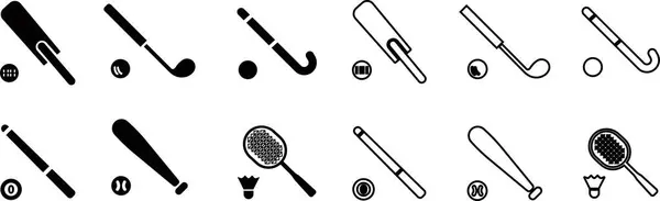 stock vector Sport icon in flat, line style set. isolated on transparent background. Tennis rackets, Baseball bats, Lacrosse sticks, Hockey cues, Cricket bats. Sport icons for logo, poster. Vector for apps, web