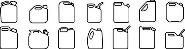 Jerrycan, teneke kutu simgesi. Saydam arkaplanda Pictogram izole edildi. Benzin, benzin, yakıt ya da yağ kutusu sembolü. uygulamalar için siyah dizel plastik boş su kabı vektörü, web sitesi