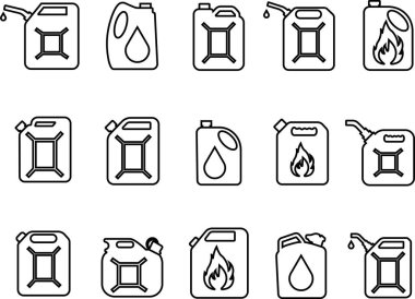 Jerrycan, teneke kutu simgesi. Saydam arkaplanda Pictogram izole edildi. Benzin, benzin, yakıt ya da yağ kutusu sembolü. uygulamalar için siyah dizel plastik boş su kabı vektörü, web sitesi