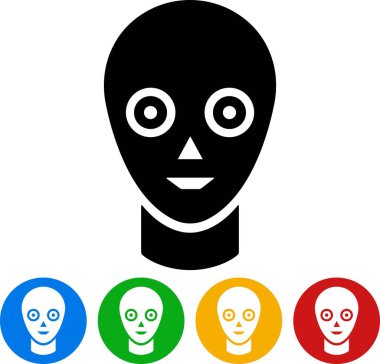 Düz sette akıllı taktik robot yüz ikonu. Chatbot teknolojisi müşteri hizmetleri, karakter yüz desteği, Cyborg, kulaklıklar, uygulamalar için konuşma vektörü ya da şeffaf arkaplanda izole edilmiş internet