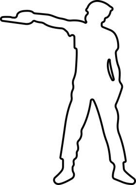 Silaha doğrultulan atış menzili simgesi saydam arkaplan üzerinde izole edildi. Silah tutan insan karakterleri topçu eğitmenleri. Ellerinde uygulamalar için tabanca işareti vektörü var.