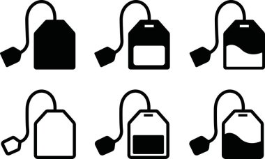 Çay poşeti vektör simgesi düz set. Sabah içeceği ambalajı için bitki ambalajı sembolü şeffaf arkaplan çizgisi üzerinde izole edilmiş organik piramit. Kahvaltı içkisi konsepti. Web ve uygulamalar için öge